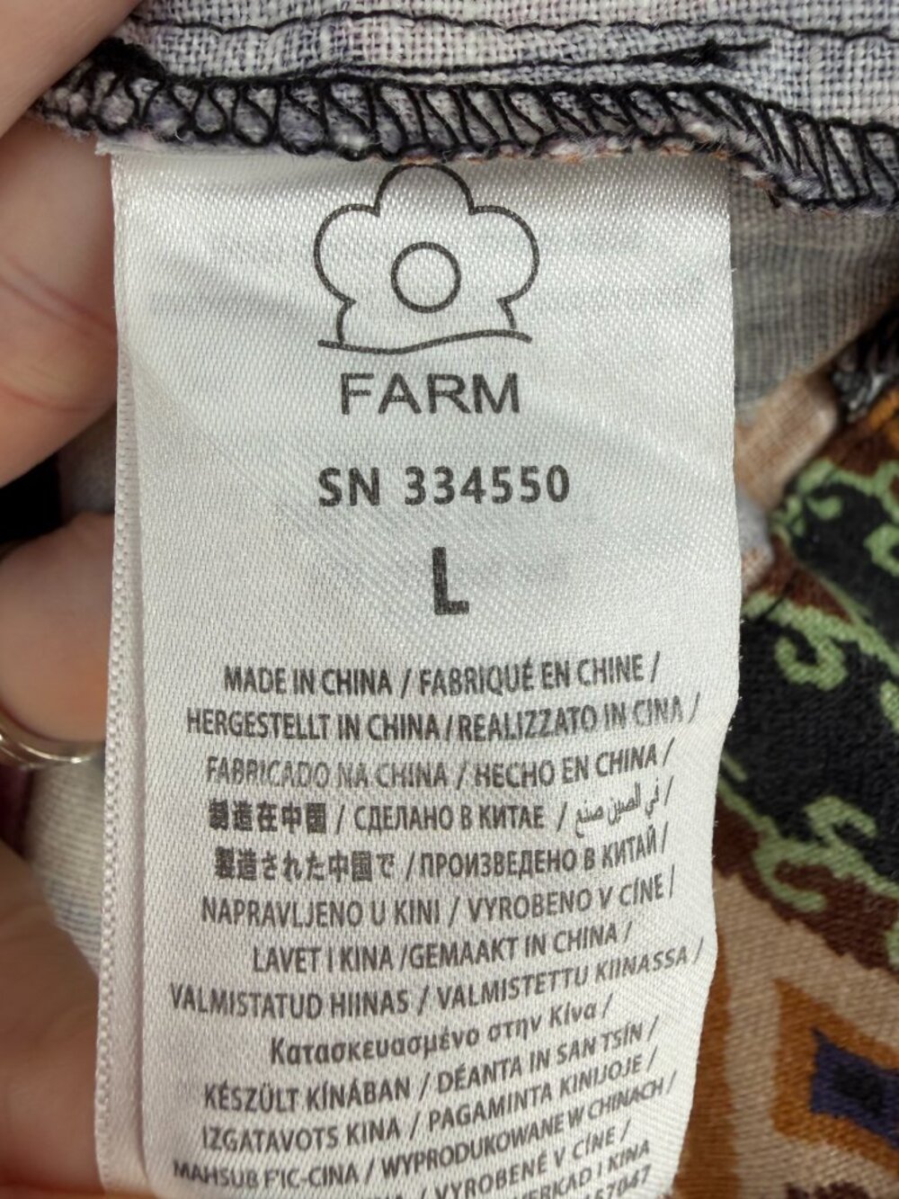 FARM Rio Ikat Heart 100% Linen Puff Sleeve Mini Dress Size L - Picture 8 of 9